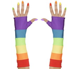 Rainbow Fingerless Satin Gloves