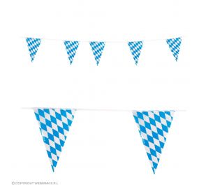 Sini-valkoinen Oktoberfest-lippusiima kolmionmuotoisilla lipuilla