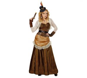 Steampunk-henkinen pitkä, ruskea mekko