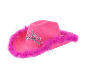 Vaaleanpunainen stetson-hattu missä hopeinen tiara-koriste