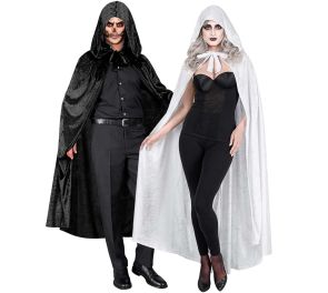 Hupullinen velourviitta mustana tai valkoisena miehen ja naisen päällä