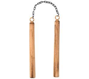Puunväriset nunchakut joissa muovinen ketju