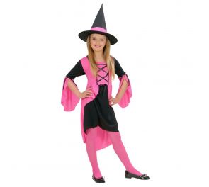  Witch dress and hat in pink & black for kids