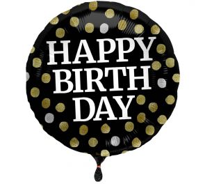 Musta Happy Birthday-foliopallo, 45cm