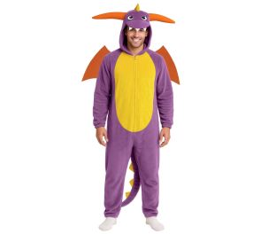 Violetinsävyinen lohikäärme-haalari miehellä päällä