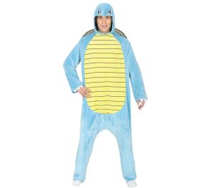 Vaaleansininen kilpikonna-asu, joka muistuttaa Pokemonien Squirtlea