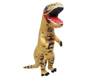 Ilmatäytteinen dinosauruspuku ihmisen päällä