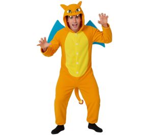 Oranssi lohikäärme-haalari miehellä päällä