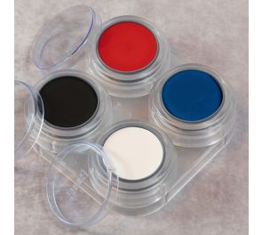 Grimas Crème Make-Up Paletti jossa neljä perusväriä: musta, valkoinen, punainen ja sininen