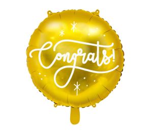 Kultainen foliopallo Congrats!-tekstillä