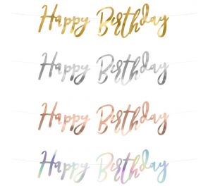 Metallinhohtoinen Happy Birthday-tekstinauha