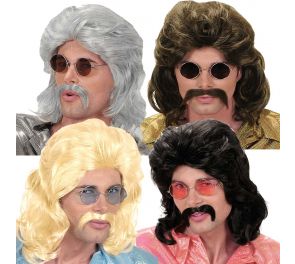 Men's wig in the 70-80's style and mustache