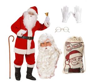 Joulupukin täydellinen asukokonaisuus rekvisiittoineen