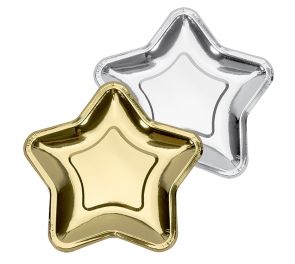 Star Paper Plates in gold or silver color