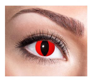 Red contact lenses with black cat pupil