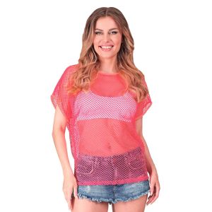 Neon pinkki verkko-t-paita naisella päällä