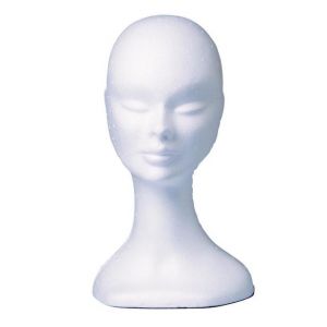 Polystyrene head for wigs and hats