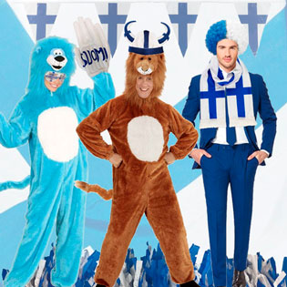 Sinivalkoisia Suomi-tuotteita